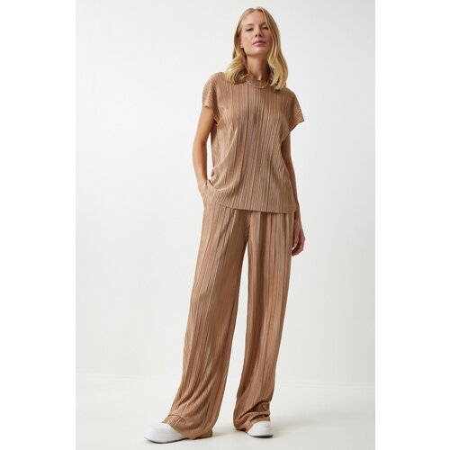 Women's Biscuit Pleated Casual Blouse Trousers Set Slike