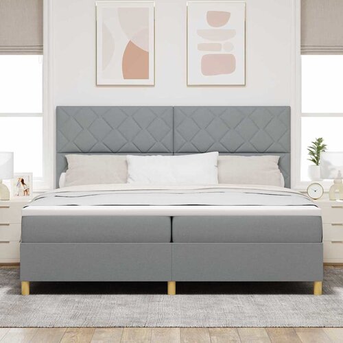  LED Box Spring Krevet Svijetlo siva 200 x 200 cm tkanina Svjetlosiva Slike