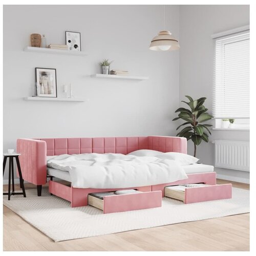VidaXL Izvlečna dnevna postelja s predali roza 80x200 cm žam Slike