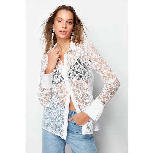 Trendyol White Unlined Lace Shirt