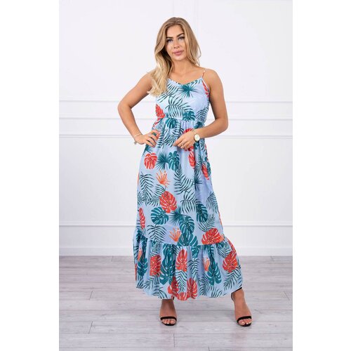 Kesi Dress with a leaf motif of azure color Slike