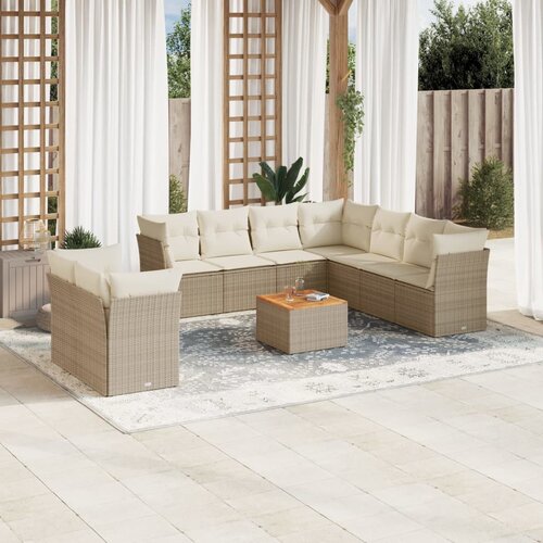 VidaXL 11-dijelni set vrtnih sofa od poliratana s jastucima bež Slike