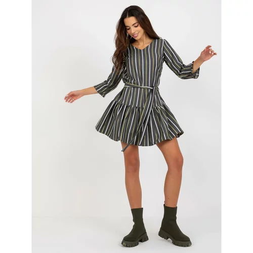 Fashion Hunters dark gray striped cocktail dress with a tie