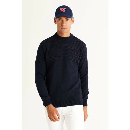 AC&Co / Altınyıldız Classics Men's Navy Blue-burgundy Standard Fit Normal Cut Half Turtleneck Wool Knitwear Sweater.