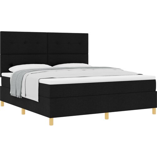 vidaXL Box spring krevet s uzglavljem Crna 180 x 200 cm tkanina - Crna 180 x 200 cm Pro&scaron;iveno gumbima Cijene