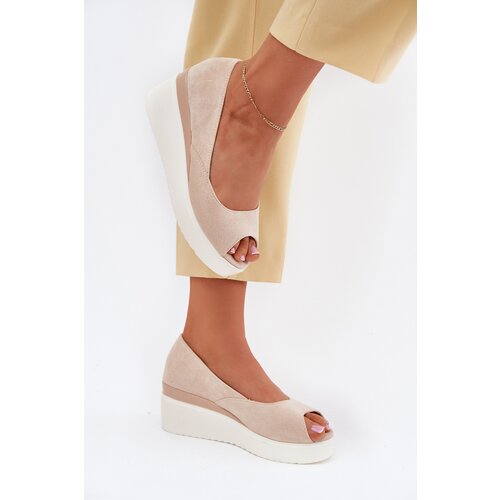 Boto Wedge Women Sandals Made Of Eco Suede Light Beige Velira Cijene