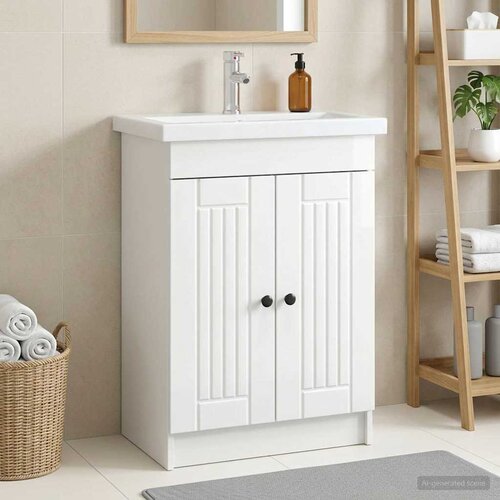Ormarić ispod umivaonika Bijela visokog sjaja 56 x 37,5 x 81 cm Slike