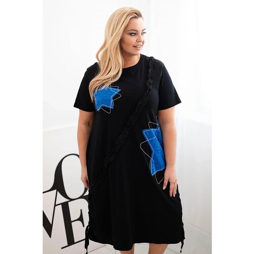 Kesi Włoski Women&amp;#039;s cotton Plus Size dress with stars black + cornflower blue Slike