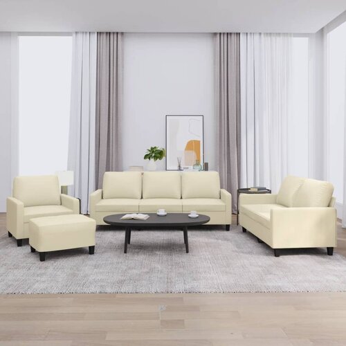  4-dijelni set sofa s jastucima krem od umjetne kože Slike