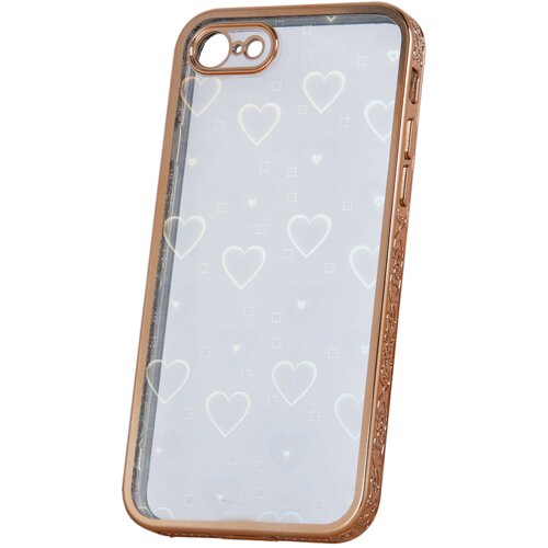 Clear Case silikonski ovitek Hologram za iPhone 7 / 8 / SE 20202 - prozoren s srčki in zlatim robom Slike