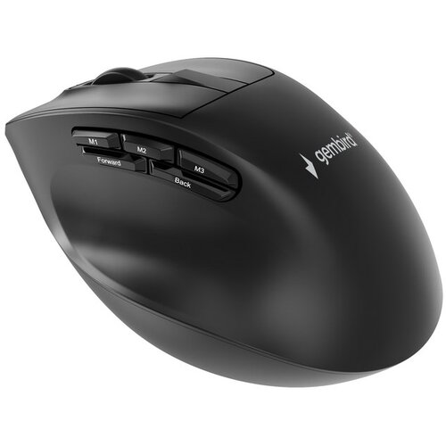 Gembird MUSW3-9B-01 Triple-mode wireless ergonomic mouse (2.4G + BT + USB), 2400 DPI, 9-button, black Slike