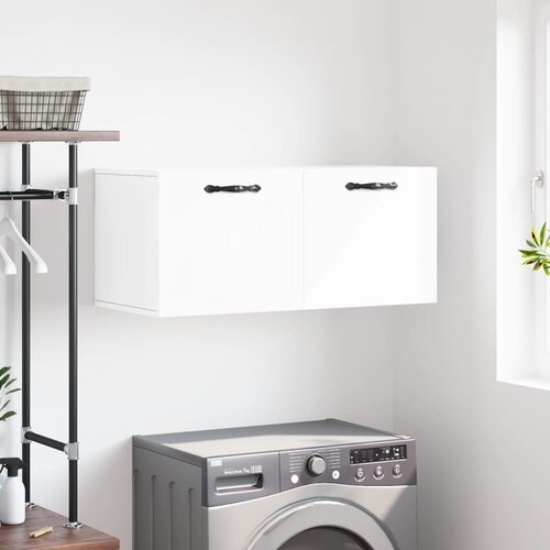 The Living Store Stenska omarica visok sijaj bela 80x36,5x35 cm inženirski les - Stenska Omarica, (21429559) Slike