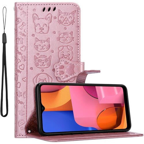 Cadorabo Samsung Galaxy A20s v svetleče rožnato zlato - Simpatični psi in mačke, za&scaron;čitni ovitek s funkcijo stojala in režami za kartice, (20560584) Cene