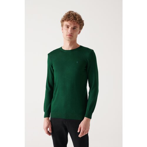 Avva Men's Green Crew Neck Wool Blended Standard Fit Regular Cut Knitwear Sweater Slike