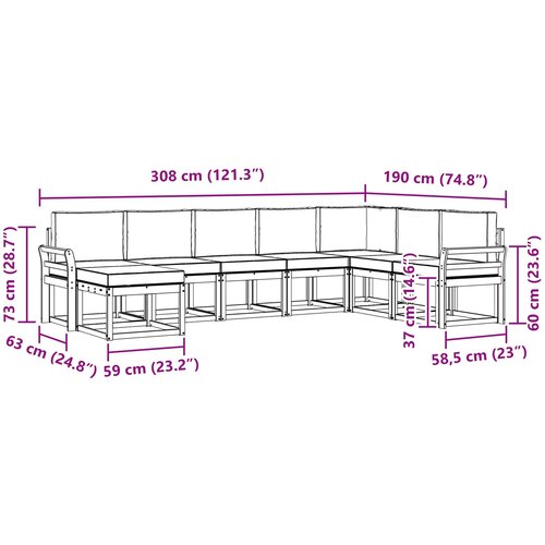  Set vanjskih sofa 8 kom. Prirodna i krem Smeđa 308 x 190 x 73 cm Slike