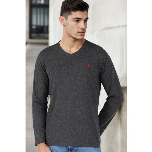 Dewberry T8587 V-NECK MEN'S LONG SLEEVE T-SHIRT-ANTHRACITE-1 Cijene