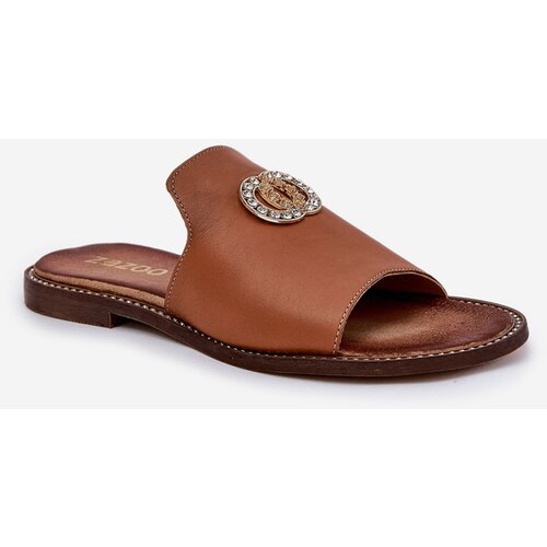 Zazoo Elegant Women's Leather Slippers With Decoration 3008 Camel Cene