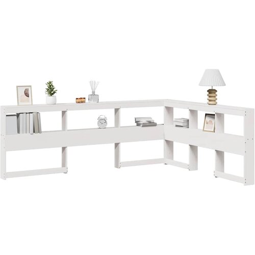 vidaXL Knjižnica vzglavje L-oblike bela 150 cm trdna borovina Cene