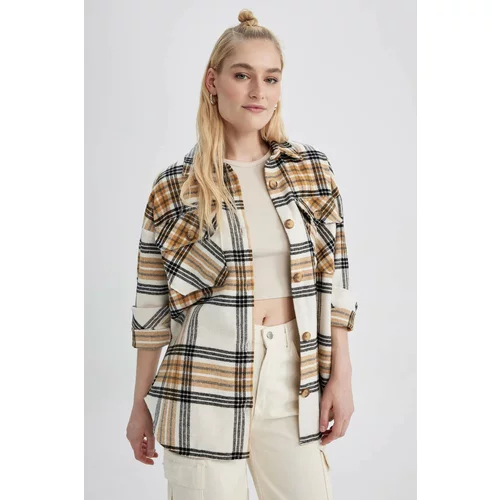 DEFACTO Oversize Fit Flanel Shirt Collar Long Sleeve Tunic
