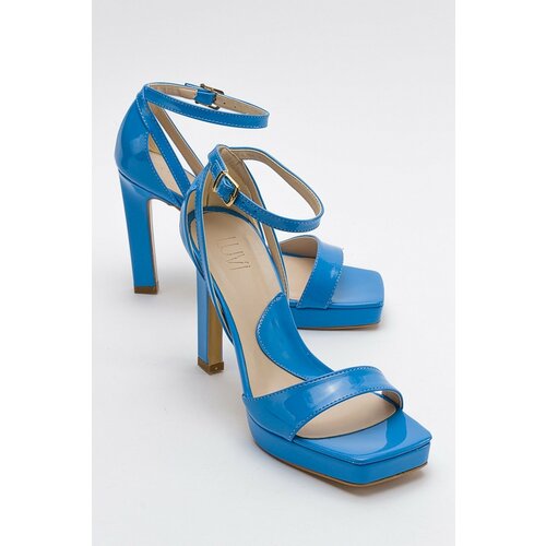 LuviShoes Mersia Blue Patent Leather Women's Heeled Shoes Slike