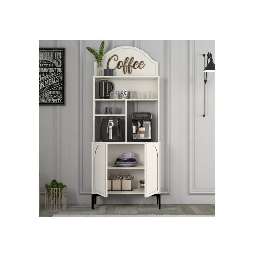 Hanah home komoda lyon 80 - cream, black creamblack coffee bar cabinet Slike