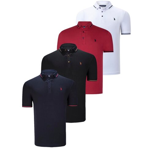 Dewberry QUADRUPLE SET T8586 MEN'S T-SHIRT-BLACK-WHITE-NAVY-BURGUNDY Cene