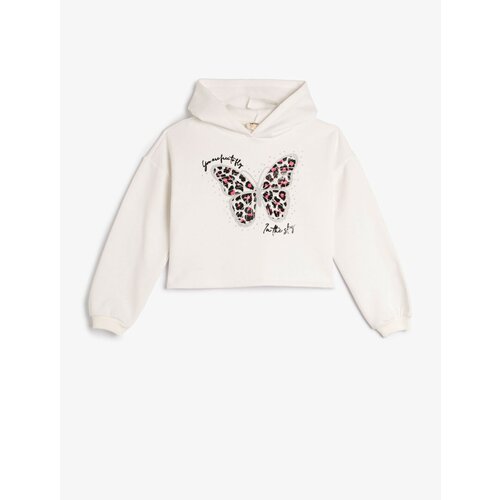 Koton Butterfly Printed Hooded Crop Sweatshirt Rayon Slike
