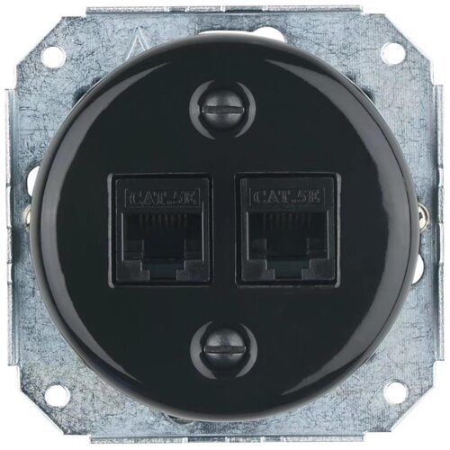  Bohemia-Design - Porcelanska retro Ethernet utičnica bez okvira, 2x CAT.5E, crna Cene