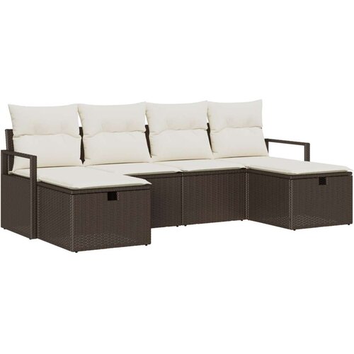  Set Kauča u Vrtu od 6 Dijelova s Jastucom Smeđa Poli Ratan  Dvosjed Vrtni Kauč s Prostorom za Skladištenje i Jastucom Smeđa Poli Cijene