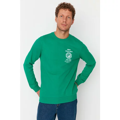 Trendyol Green Men Regular Fit Crew Neck Printed Sweatshirt