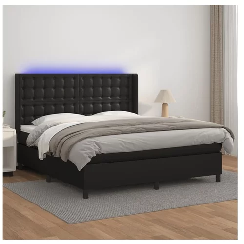 Den Box spring postelja z vzmetnico LED črna 180x200 cm um. usnje