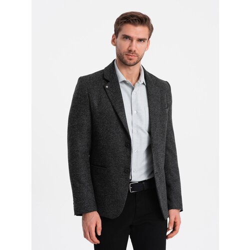 Ombre Men's casual jacket with decorative pin on lapel - graphite melange Slike
