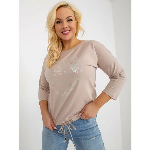 Fashionhunters Beige blouse plus size with heart-shaped application