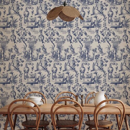  Tapeta - Blue antique – a delicate pattern with Greek and botanical motifs 50x1000 Vodootporna Cene