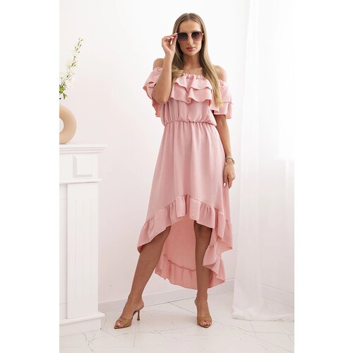 Kesi Włoski Women&amp;#039;s off-the-shoulder dress with a longer back dark pink Slike