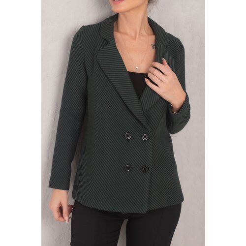 armonika Women's Emerald Stripe Patterned Four Button Cachet Jacket Cene