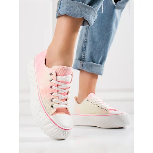 SHELOVET Women's sneakers corduroy pink