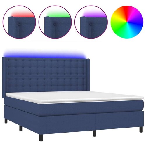 Krevet box spring s madracem LED plavi 160x200 cm od tkanine Slike