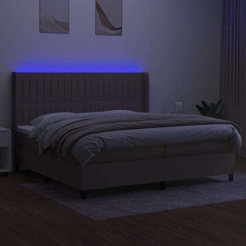 VidaXL Krevet box spring s madracem LED smeđesivi 200x200 cm tkanina Slike