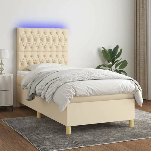  Box spring postelja z vzmetnico LED krem 90x200 cm blago, (20901470)