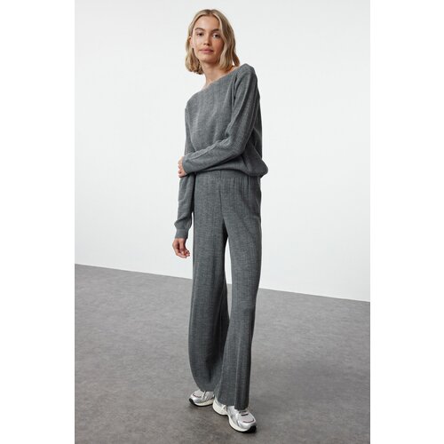 Trendyol Anthracite Ribbed Knitted Trousers Knitwear Bottom-Top Set Slike