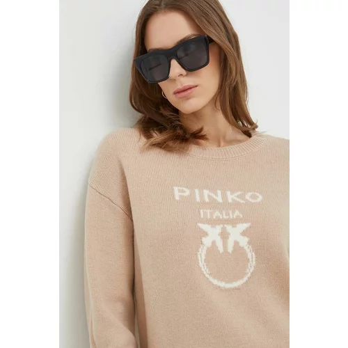 Pinko Volnen pulover ženski, bež barva