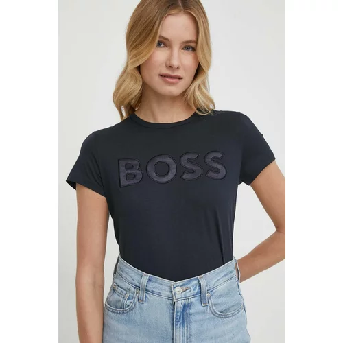 Boss Bombažna kratka majica ženski, mornarsko modra barva