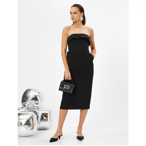 Koton Strapless Midi Invitation Dress with Pockets, Slim Fit