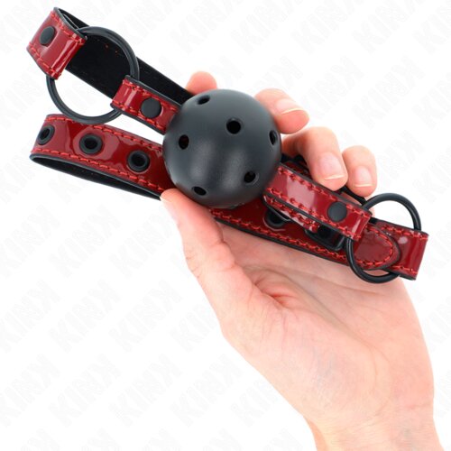 Kink Gag Shiny Leatherette Red/black (4,5 Cm) Slike