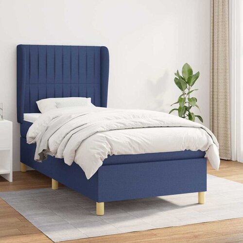  Krevet s oprugama i madracem plavi 100 x 200 cm od tkanine Slike
