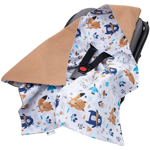 Medi Partners Baby carrier wrap – blanket with hood 85x85 cm – Wafel – Boho Animals + brown Wafel