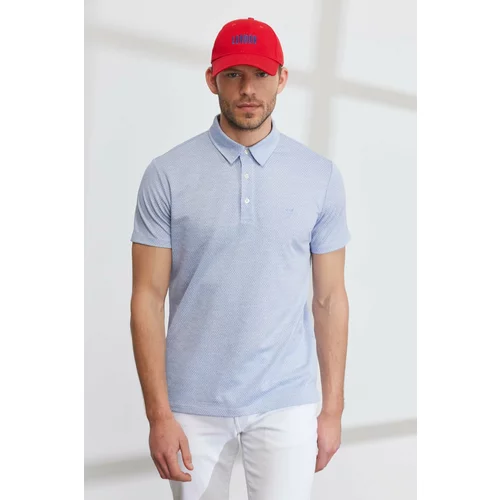AC&Co / Altınyıldız Classics Men's Blue-white Easy to Iron Slim Fit Slim Fit Polo Neck Short Sleeved Jacquard T-Shirt.