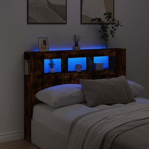vidaXL LED posteljno vzglavje dimljen hrast 140x18,5x103,5 cm inž. les Cene