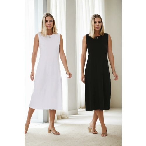 Dewberry E2145 Set of Two Women Dresses-BLACK-WHITE Slike